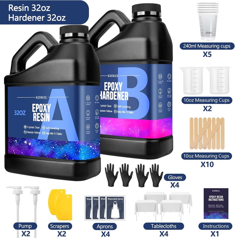 KISREL Epoxy Resin 64OZ - Crystal Clear Epoxy Resin Kit - No Yellowing No Bubble Art Resina Casting Resins for Art Crafts, Jewelry Making, Wood & Molds(32OZ x 2) - Image 2